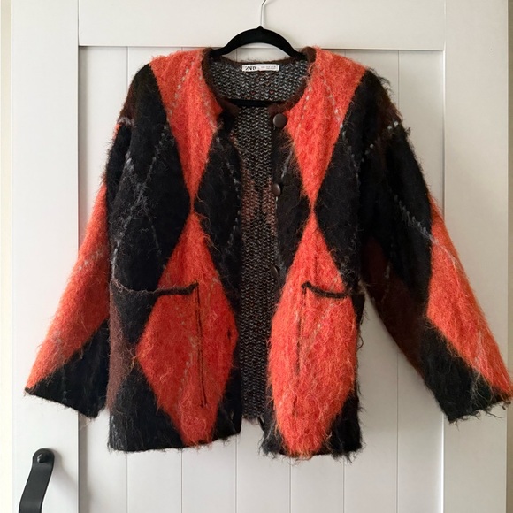 Zara Women's Bold Orange and Black Cardigan - Picture 2 of 8